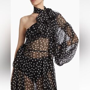 Dolce & Gabbana Sheer Polka Dot Chiffon Silk One-Shoulder Midi Dress